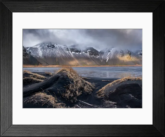 Framed Print : Vestrahorn Mountain and Volcanic Black Sand Dunes, Stokksnes Peninsula, Iceland Framed Print : Vestrahorn Mountain and Volcanic Black Sand Dunes, Stokksnes Peninsula, Iceland