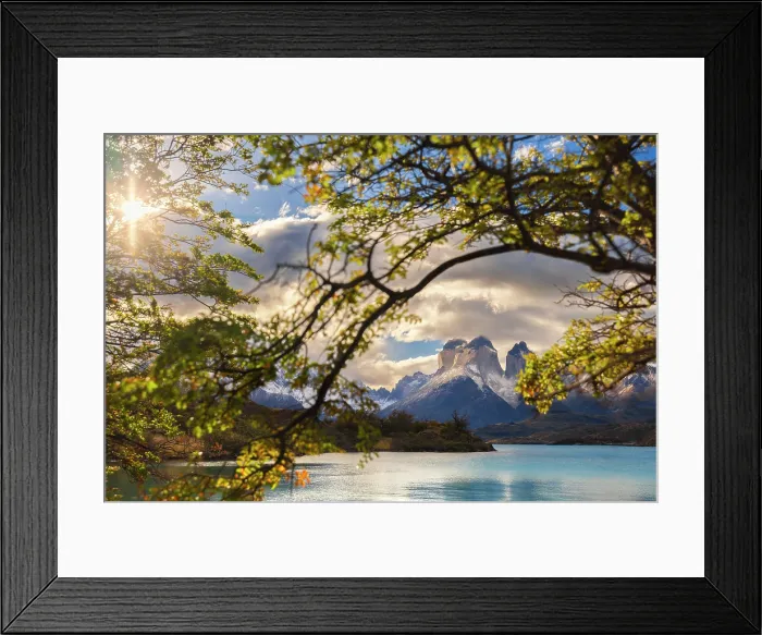 Framed Print : Cuernos del Paine framed in trees and Lake Pehoe during sunset, Torres del Paine NP, Ultima Esperanza, Magallanes y de la Antartica Chilena, Patagonia, Chile Framed Print : Cuernos del Paine framed in trees and Lake Pehoe during sunset, Torres del Paine NP, Ultima Esperanza, Magallanes y de la Antartica Chilena, Patagonia, Chile