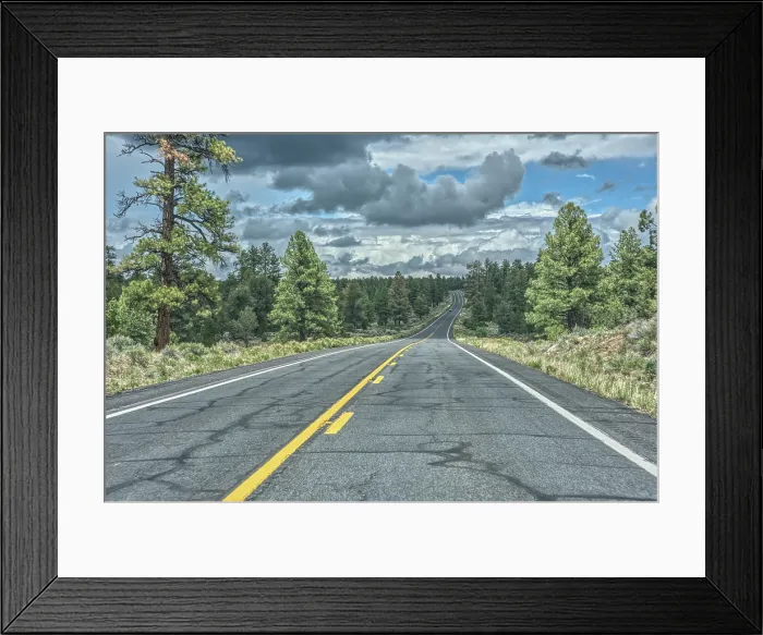 Framed Print : State Route 64 heading north to Grand Canyon South Rim, Arizona, USA Framed Print : State Route 64 heading north to Grand Canyon South Rim, Arizona, USA