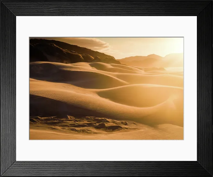 Framed Print : Evening Light Casting Long Shadows on Sculpted Sand Dunes at Wharariki Beach, Near Cape Farewell, South Island, New Zealand Framed Print : Evening Light Casting Long Shadows on Sculpted Sand Dunes at Wharariki Beach, Near Cape Farewell, South Island, New Zealand