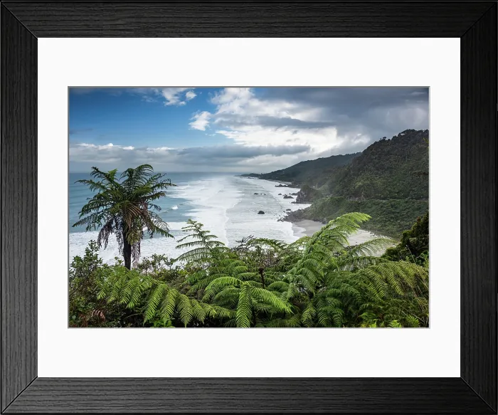 Framed Print : Fern-Lined Lookout Over Crashing Waves and Rugged Coastline in Paparoa National Park, West Coast, New Zealand Framed Print : Fern-Lined Lookout Over Crashing Waves and Rugged Coastline in Paparoa National Park, West Coast, New Zealand