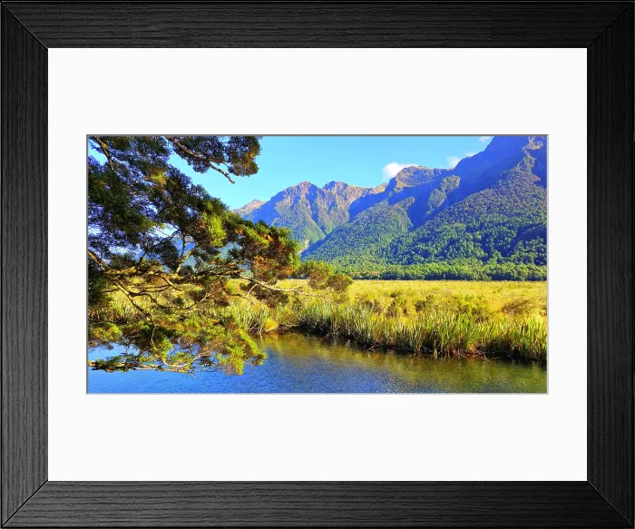 Framed Print : Mirror Lakes, near Milford, South Island, New Zealand Framed Print : Mirror Lakes, near Milford, South Island, New Zealand