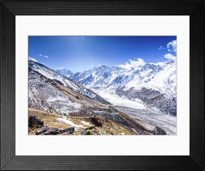 Framed Print : Expansive view across glacier-carved Langtang Valley, Nepal Framed Print : Expansive view across glacier-carved Langtang Valley, Nepal