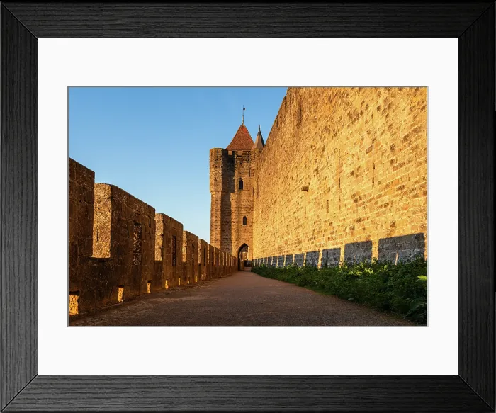 Framed Print : Long Stone Walkway Beside Fortress Walls in Carcassonne, France Framed Print : Long Stone Walkway Beside Fortress Walls in Carcassonne, France