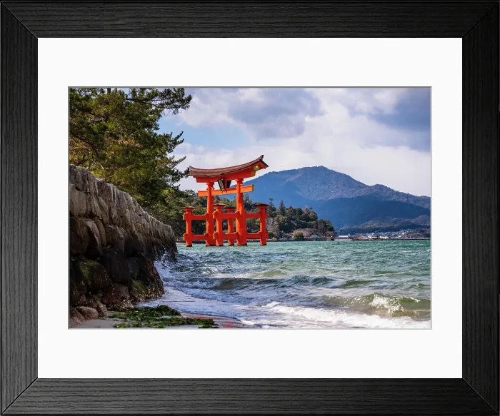 Framed Print : Scenic View of the Floating Torii Gate of Itsukushima Shrine from a Rocky Shoreline on Miyajima Island, Japan Framed Print : Scenic View of the Floating Torii Gate of Itsukushima Shrine from a Rocky Shoreline on Miyajima Island, Japan