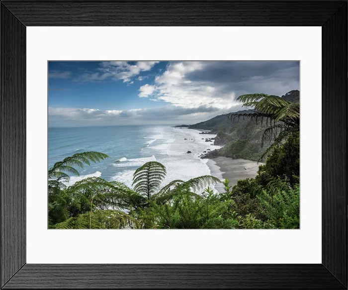 Framed Print : Lush Ferns Framing Majestic Coastal Cliffs and Ocean Swells Near Punakaiki, Paparoa National Park, New Zealand Framed Print : Lush Ferns Framing Majestic Coastal Cliffs and Ocean Swells Near Punakaiki, Paparoa National Park, New Zealand