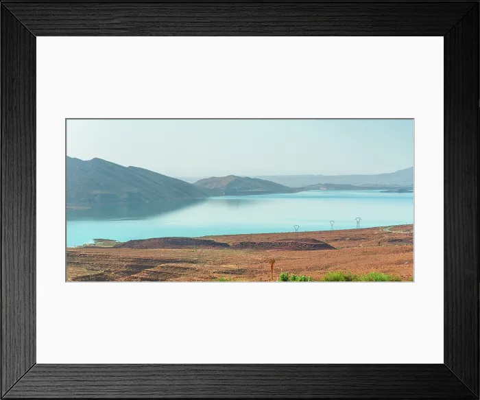 Framed Print : Turquoise waters of Barrage Al-Hassan Addakhil in Parc National Al Hassan Addakhil near Errachidia, Morocco