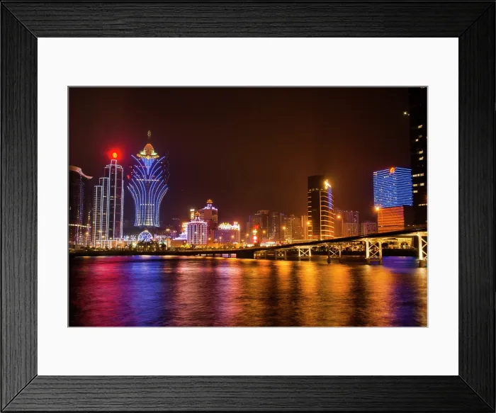 Framed Print : Casinos floodlighting, Macau, Special Administrative Region, China, Asia Framed Print : Casinos floodlighting, Macau, Special Administrative Region, China, Asia