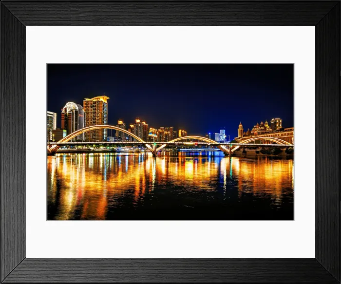 Framed Print : JieFang (Liberation) Bridge over the Minjiang River at night. Fuzhou, Fujian Province, China Framed Print : JieFang (Liberation) Bridge over the Minjiang River at night. Fuzhou, Fujian Province, China