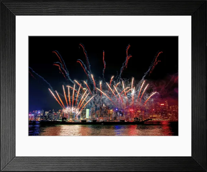 Framed Print : Fireworks display at Victoria Harbour, Hong Kong, China Framed Print : Fireworks display at Victoria Harbour, Hong Kong, China