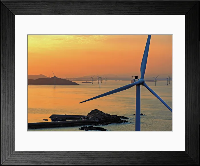 Framed Print : Windmills in a golden sunset, Pingtan Island, Fuzhou City, Fujian Province, China Framed Print : Windmills in a golden sunset, Pingtan Island, Fuzhou City, Fujian Province, China