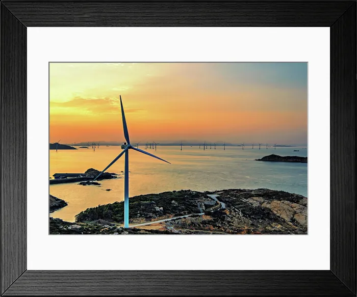 Framed Print : Windmills in a golden sunset, Pingtan Island, Fuzhou City, Fujian Province, China Framed Print : Windmills in a golden sunset, Pingtan Island, Fuzhou City, Fujian Province, China