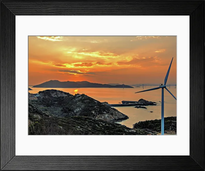 Framed Print : Windmills in a golden sunset, Pingtan Island, Fuzhou City, Fujian Province, China Framed Print : Windmills in a golden sunset, Pingtan Island, Fuzhou City, Fujian Province, China