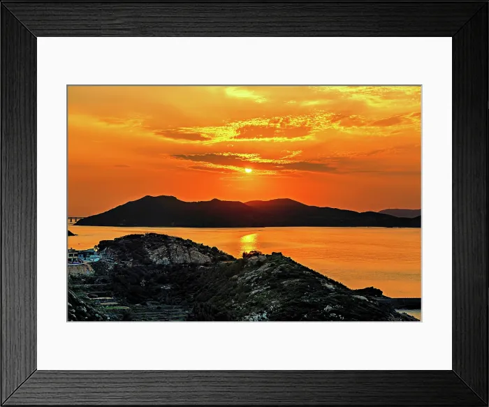 Framed Print : Golden sunset over the hills and the sea, Pingtan Island, Fuzhou City, Fujian Province, China Framed Print : Golden sunset over the hills and the sea, Pingtan Island, Fuzhou City, Fujian Province, China