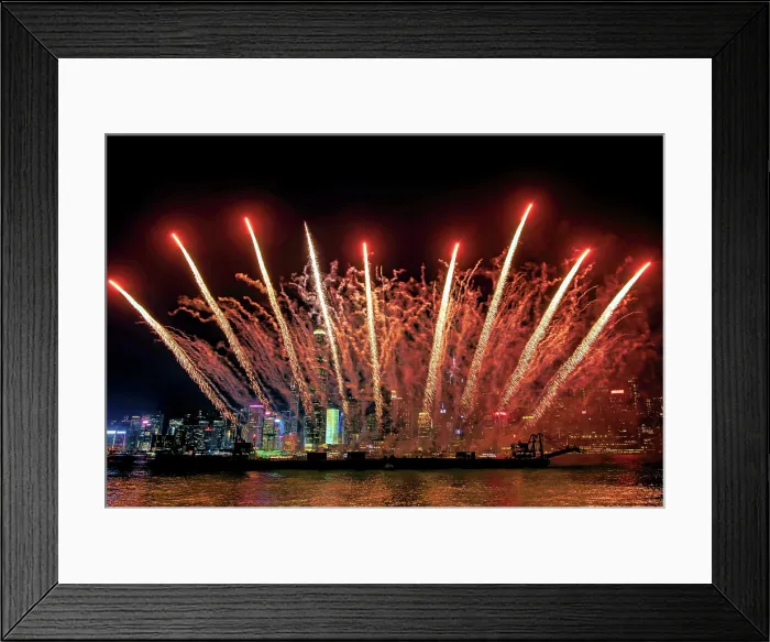 Framed Print : Fireworks display at Victoria Harbour, Hong Kong, China Framed Print : Fireworks display at Victoria Harbour, Hong Kong, China