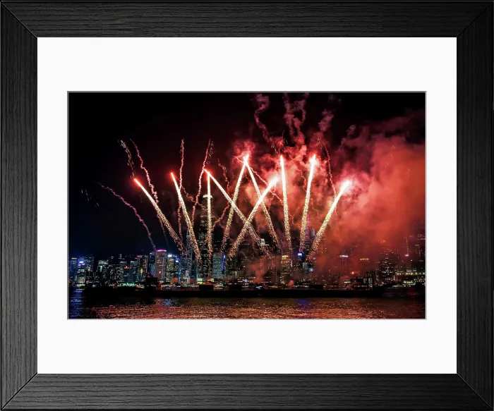 Framed Print : Fireworks display at Victoria Harbour, Hong Kong, China Framed Print : Fireworks display at Victoria Harbour, Hong Kong, China