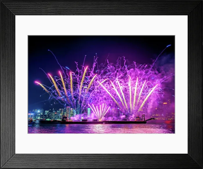 Framed Print : Fireworks display at Victoria Harbour, Hong Kong, China
