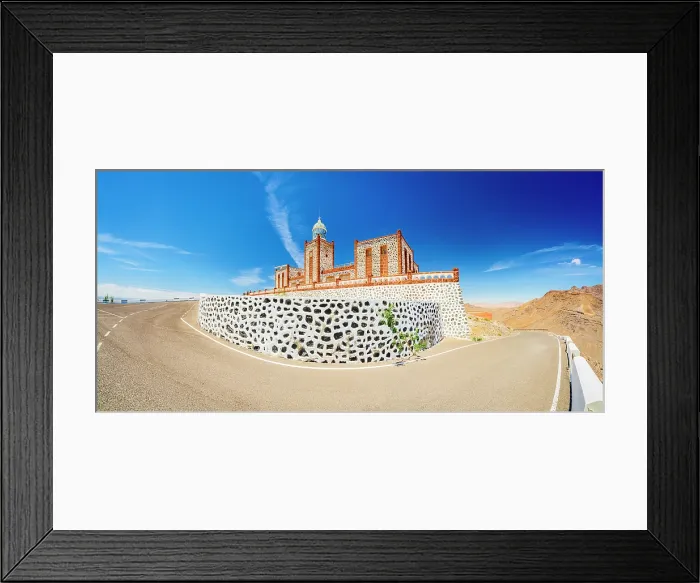 Framed Print : Panoramic of the empty desert road leading to Entallada lighthouse, Tuineje, Fuerteventura, Canary Islands, Spain Framed Print : Panoramic of the empty desert road leading to Entallada lighthouse, Tuineje, Fuerteventura, Canary Islands, Spain