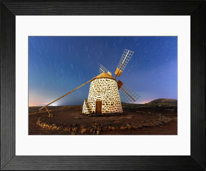 Framed Print : Starry night sky over a traditional stone mill, Fuerteventura, Canary Islands, Spain Framed Print : Starry night sky over a traditional stone mill, Fuerteventura, Canary Islands, Spain