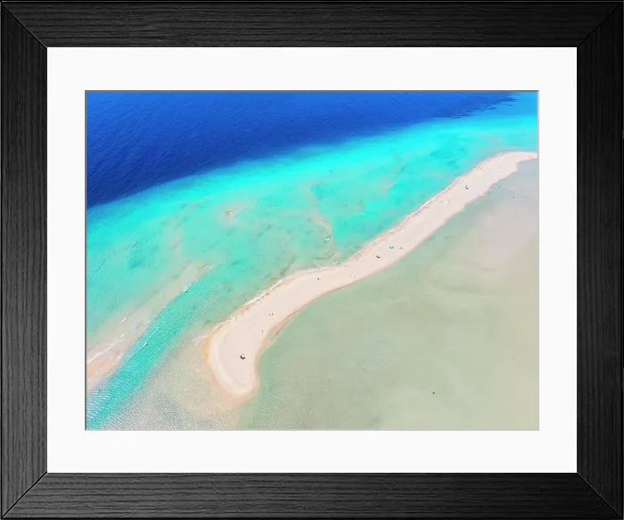 Framed Print : Blue and turquoise shades of sea washing the white sand of Sotavento beach, aerial view, Fuerteventura, Canary Islands, Spain Framed Print : Blue and turquoise shades of sea washing the white sand of Sotavento beach, aerial view, Fuerteventura, Canary Islands, Spain
