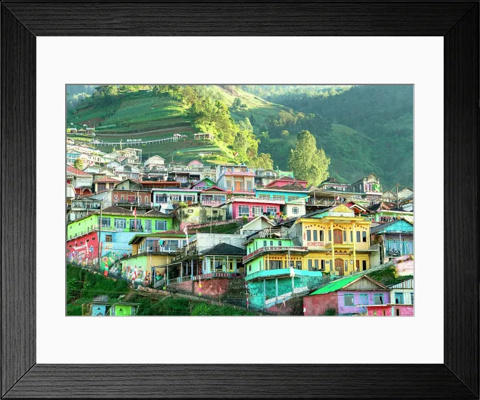 Framed Print : Multicolored houses of Butuh village also known as Nepal Van Java on mountain hillside, Magelang, Central Java, Indonesia Framed Print : Multicolored houses of Butuh village also known as Nepal Van Java on mountain hillside, Magelang, Central Java, Indonesia
