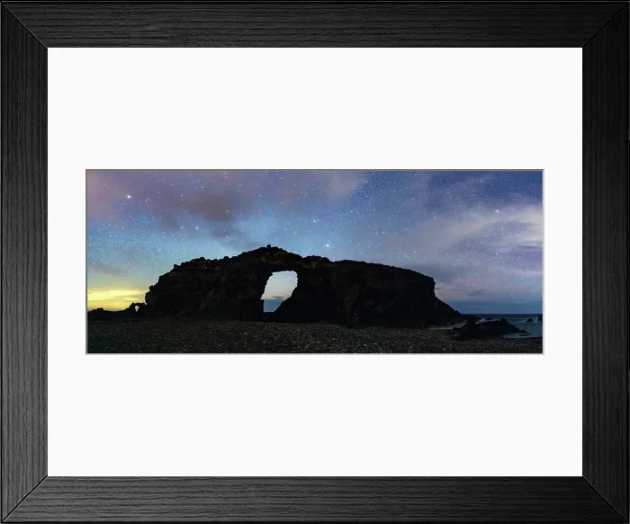 Framed Print : Silhouette of majestic natural stone arch Arco del Jurado under a starry night sky, Fuerteventura, Canary Islands, Spain Framed Print : Silhouette of majestic natural stone arch Arco del Jurado under a starry night sky, Fuerteventura, Canary Islands, Spain