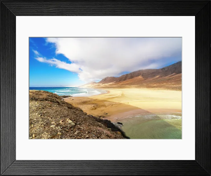 Framed Print : High angle view of the crystal clear sea washing Cofete beach, Jandia Natural Park, Fuerteventura, Canary Islands, Spain Framed Print : High angle view of the crystal clear sea washing Cofete beach, Jandia Natural Park, Fuerteventura, Canary Islands, Spain