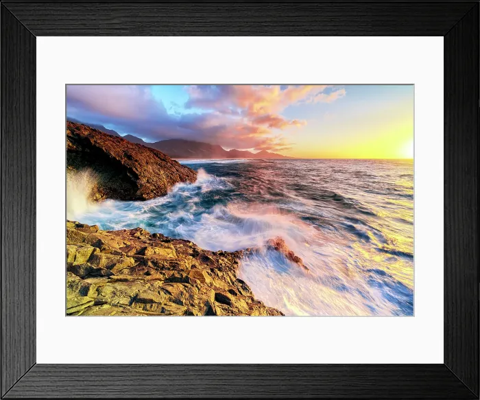 Framed Print : Sunset over the breaking waves washing Cofete Beach, Jandia Nature Park, Fuerteventura, Canary Islands, Spain Framed Print : Sunset over the breaking waves washing Cofete Beach, Jandia Nature Park, Fuerteventura, Canary Islands, Spain