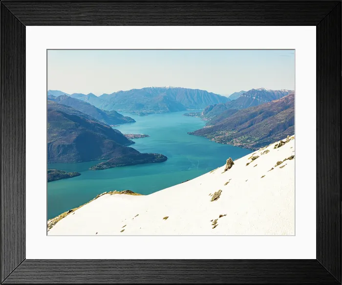 Framed Print : Snowy mountains overlooking Lake Como, Alto Lario, Como province, Lombardy, Italy