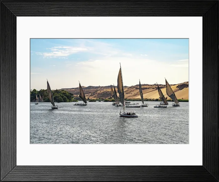 Framed Print : Traditional Felucca boats on the Nile River, Egypt Framed Print : Traditional Felucca boats on the Nile River, Egypt