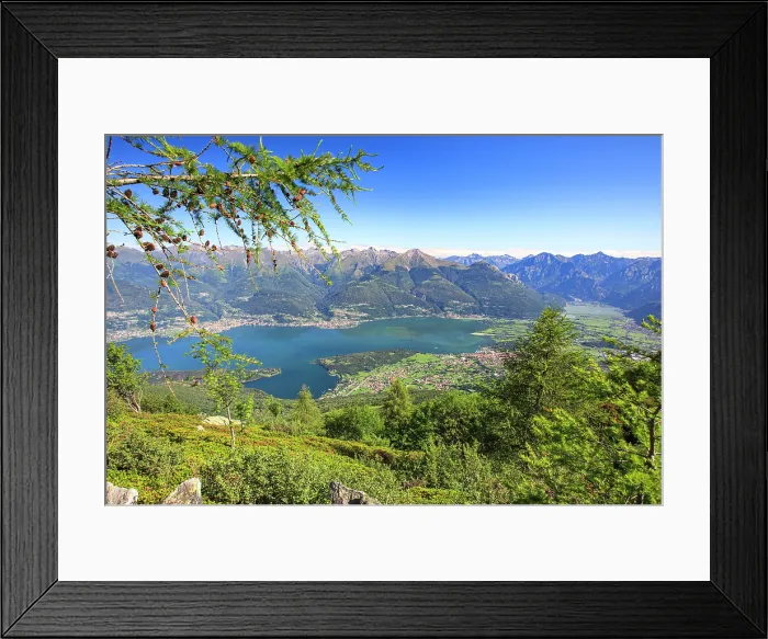 Framed Print : Lower Valtellina and blue Lake Como view from the green meadows of Monte Legnoncino, Lombardy, Italy Framed Print : Lower Valtellina and blue Lake Como view from the green meadows of Monte Legnoncino, Lombardy, Italy
