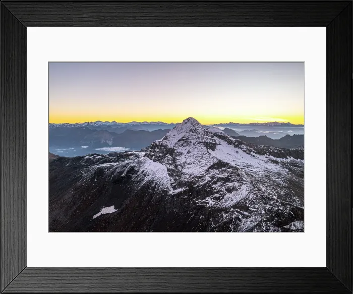 Framed Print : Pizzo Scalino peak covered with snow at dawn in autumn, aerial view, Valmalenco, Sondrio province, Valtellina, Lombardy, Italy Framed Print : Pizzo Scalino peak covered with snow at dawn in autumn, aerial view, Valmalenco, Sondrio province, Valtellina, Lombardy, Italy