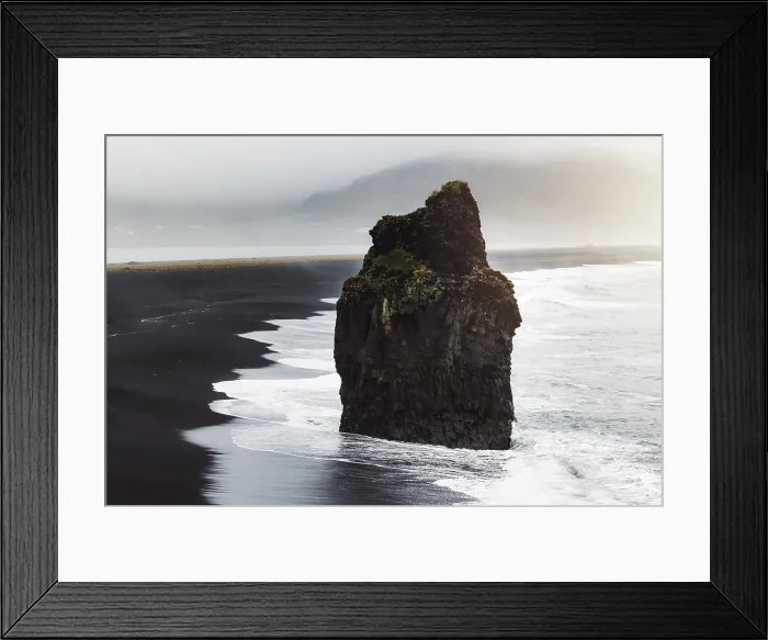Framed Print : Detail of Arnardrangur rock in the middle of peninsula near Reynisfjara Beach view point Dyrholaey in overcast weather Framed Print : Detail of Arnardrangur rock in the middle of peninsula near Reynisfjara Beach view point Dyrholaey in overcast weather