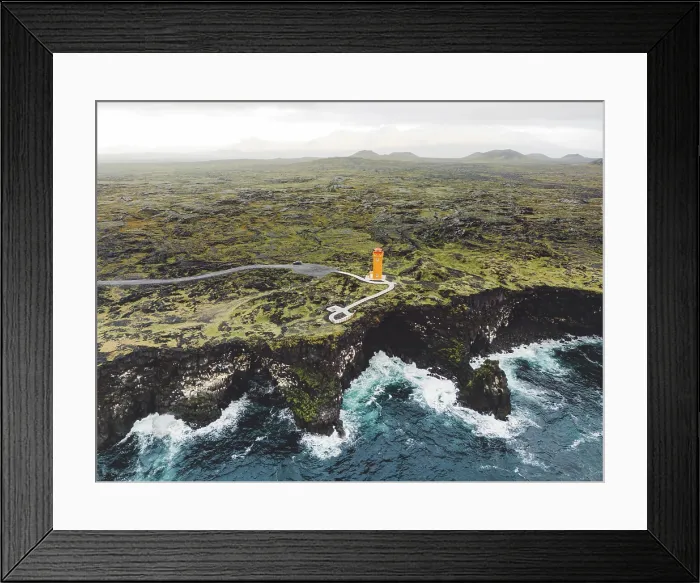 Framed Print : View of orange Svortuloft Lighthouse by the sea in West Iceland highlands, Snaefellsnes peninsula, View Point near Svortuloft Lighthouse Framed Print : View of orange Svortuloft Lighthouse by the sea in West Iceland highlands, Snaefellsnes peninsula, View Point near Svortuloft Lighthouse