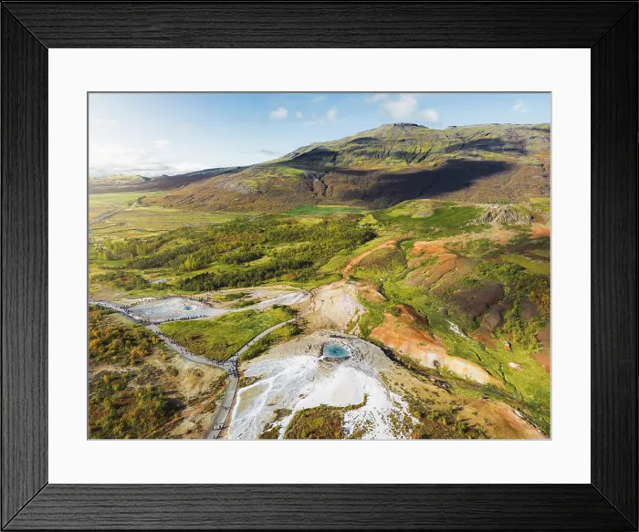 Framed Print : Aerial view of Strokkur geyser, Geyser Hot Springs, Great Geyser in Iceland