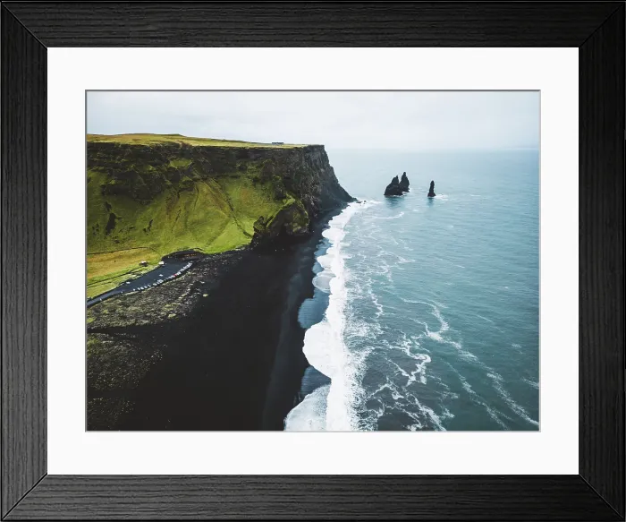 Framed Print : Volcanic Black Sand Beach with a view of Reynisdrangar. Waves crashing on the black sand beach. Vik, Iceland Framed Print : Volcanic Black Sand Beach with a view of Reynisdrangar. Waves crashing on the black sand beach. Vik, Iceland