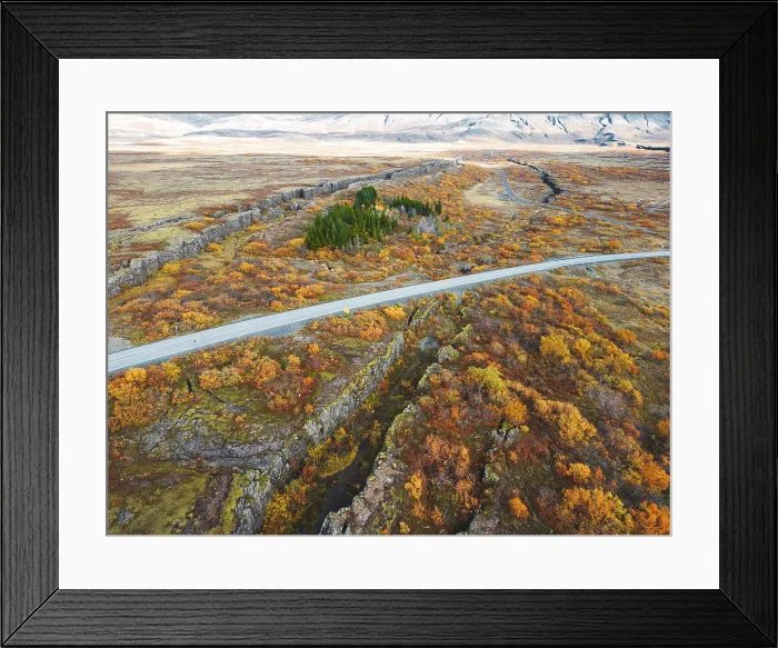 Framed Print : Aerial view of Thingvellir National Park, famous area in Iceland right on the spot where the Atlantic tectonic plates meets