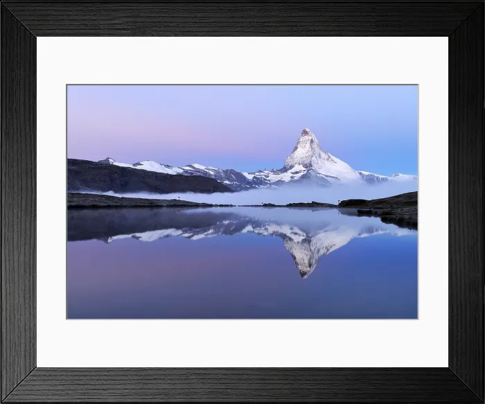 Framed Print : Matterhorn reflected in Lake Stellisee at dusk, Zermatt, Canton of Valais, Switzerland Framed Print : Matterhorn reflected in Lake Stellisee at dusk, Zermatt, Canton of Valais, Switzerland