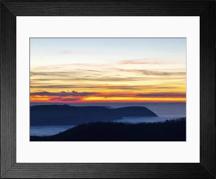 Framed Print : Inversion weather, fog, sunset, autumn, view from Breitenstein, Ochsenwang, Swabian Jura, Baden-Württemberg, Germany