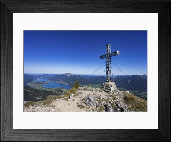 Framed Print : Summit cross on Rettenkogel with Wolfgangsee, Postalm, Osterhorn Group, Salzkammergut, Province of Salzburg, Austria Framed Print : Summit cross on Rettenkogel with Wolfgangsee, Postalm, Osterhorn Group, Salzkammergut, Province of Salzburg, Austria