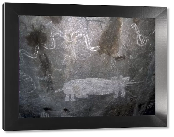 Rock art, white paintings, elephant and rain snake, Tsodilo Hills, UNESCO World Heritage Site