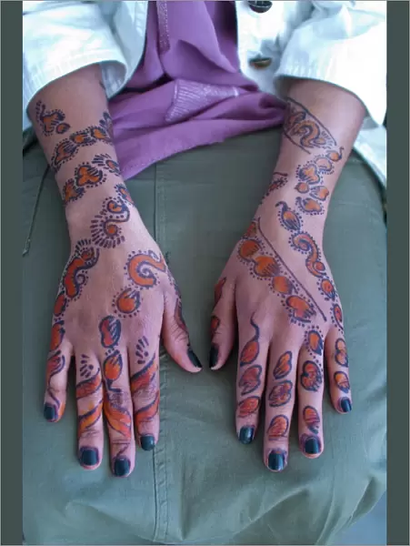 Somali womans hands covered in henna tattoos, Addis Ababa, Ethiopia, Africa