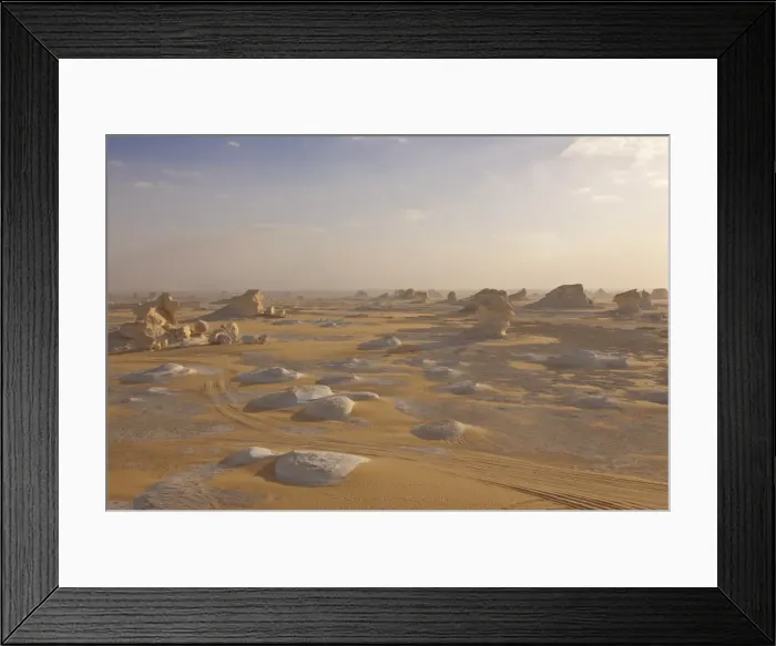 Framed Print : Wind-eroded sculptures of calcium rich rock in The White Desert near Bahariya Framed Print : Wind-eroded sculptures of calcium rich rock in The White Desert near Bahariya