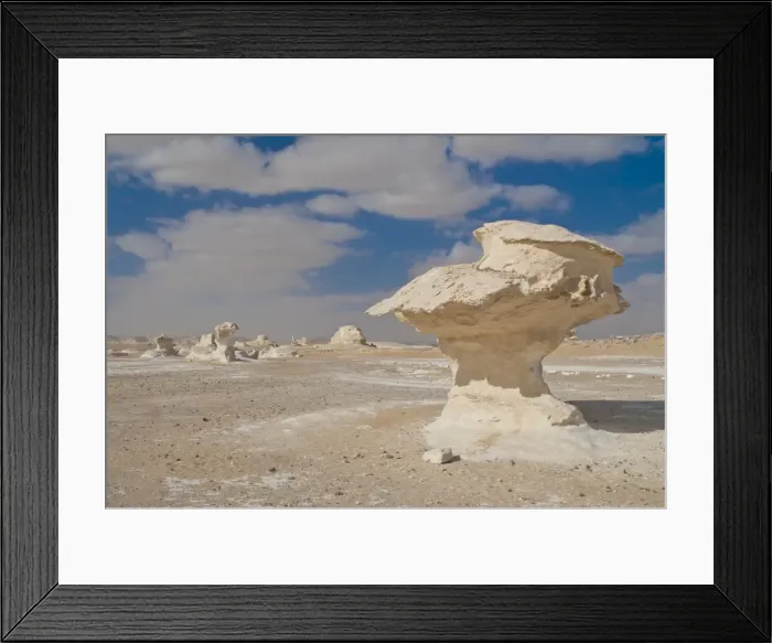 Framed Print : Wind-eroded sculptures of calcium rich rock, The White Desert near Bahariya Framed Print : Wind-eroded sculptures of calcium rich rock, The White Desert near Bahariya
