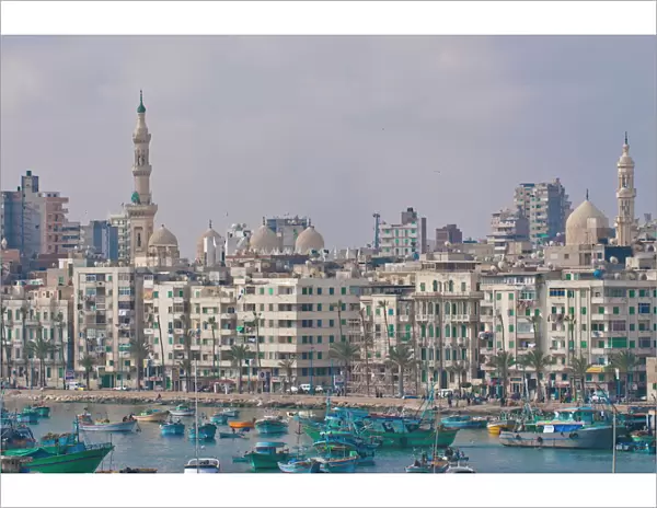 The skyline and habour of Alexandria, Egypt, North Africa, Africa