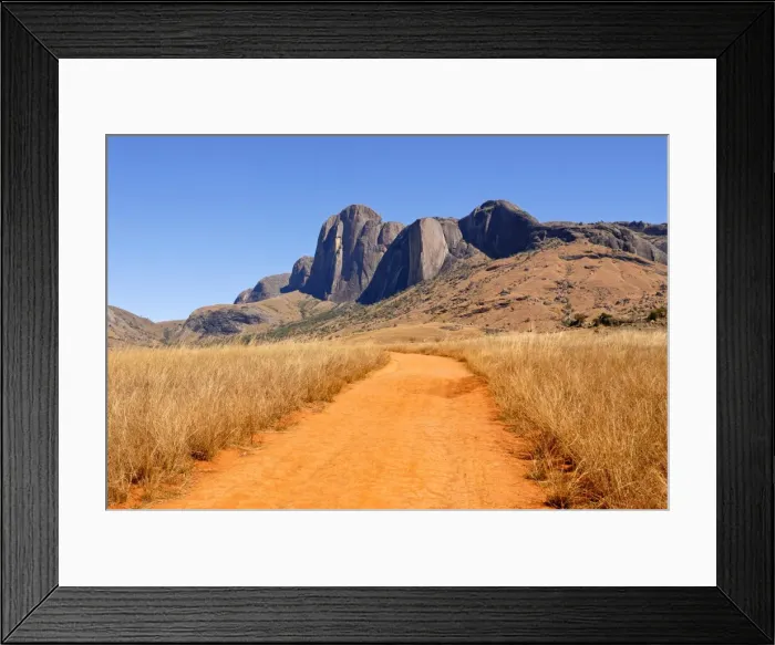 Framed Print : Road leading to granite rocks in the Andringitra National Park, Madagascar, Africa Framed Print : Road leading to granite rocks in the Andringitra National Park, Madagascar, Africa
