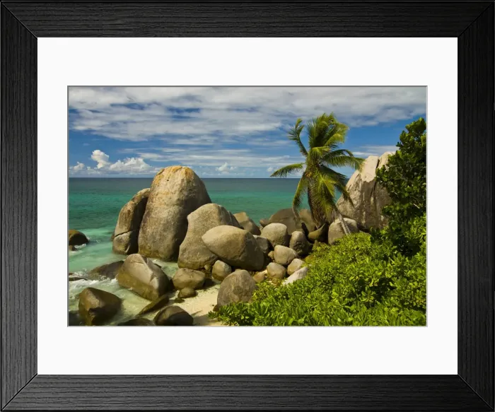Framed Print : Granite rocks and palm trees, Mahe, Seychelles, Indian Ocean, Africa Framed Print : Granite rocks and palm trees, Mahe, Seychelles, Indian Ocean, Africa
