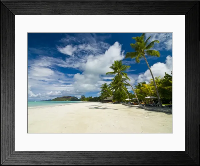 Framed Print : Beach bungalows at beach of Anse Volbert, Praslin, Seychelles, Indian Ocean, Africa Framed Print : Beach bungalows at beach of Anse Volbert, Praslin, Seychelles, Indian Ocean, Africa