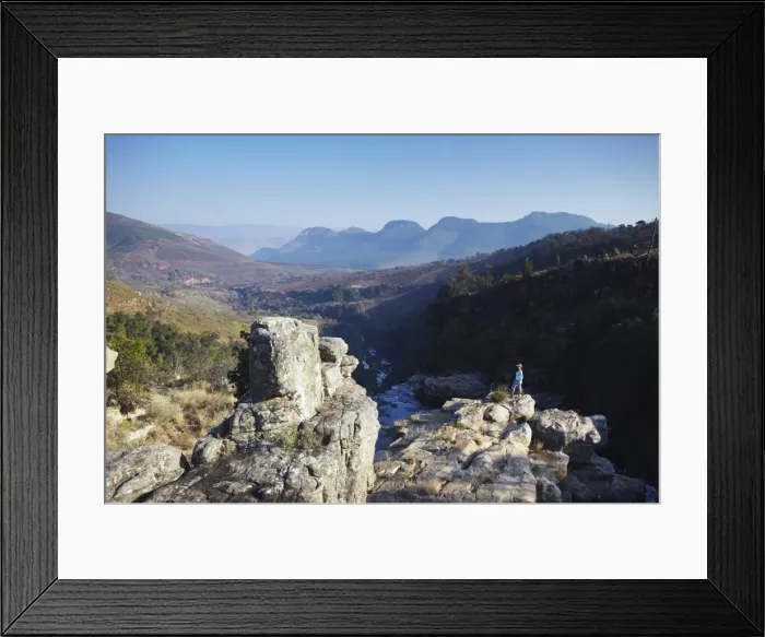Framed Print : Woman at Lisbon Falls, Drakensberg Escarpment, Mpumalanga, South Africa, Africa Framed Print : Woman at Lisbon Falls, Drakensberg Escarpment, Mpumalanga, South Africa, Africa