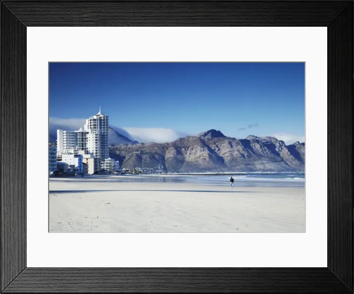 Framed Print : Man walking on beach, Strand, Western Cape, South Africa, Africa Framed Print : Man walking on beach, Strand, Western Cape, South Africa, Africa